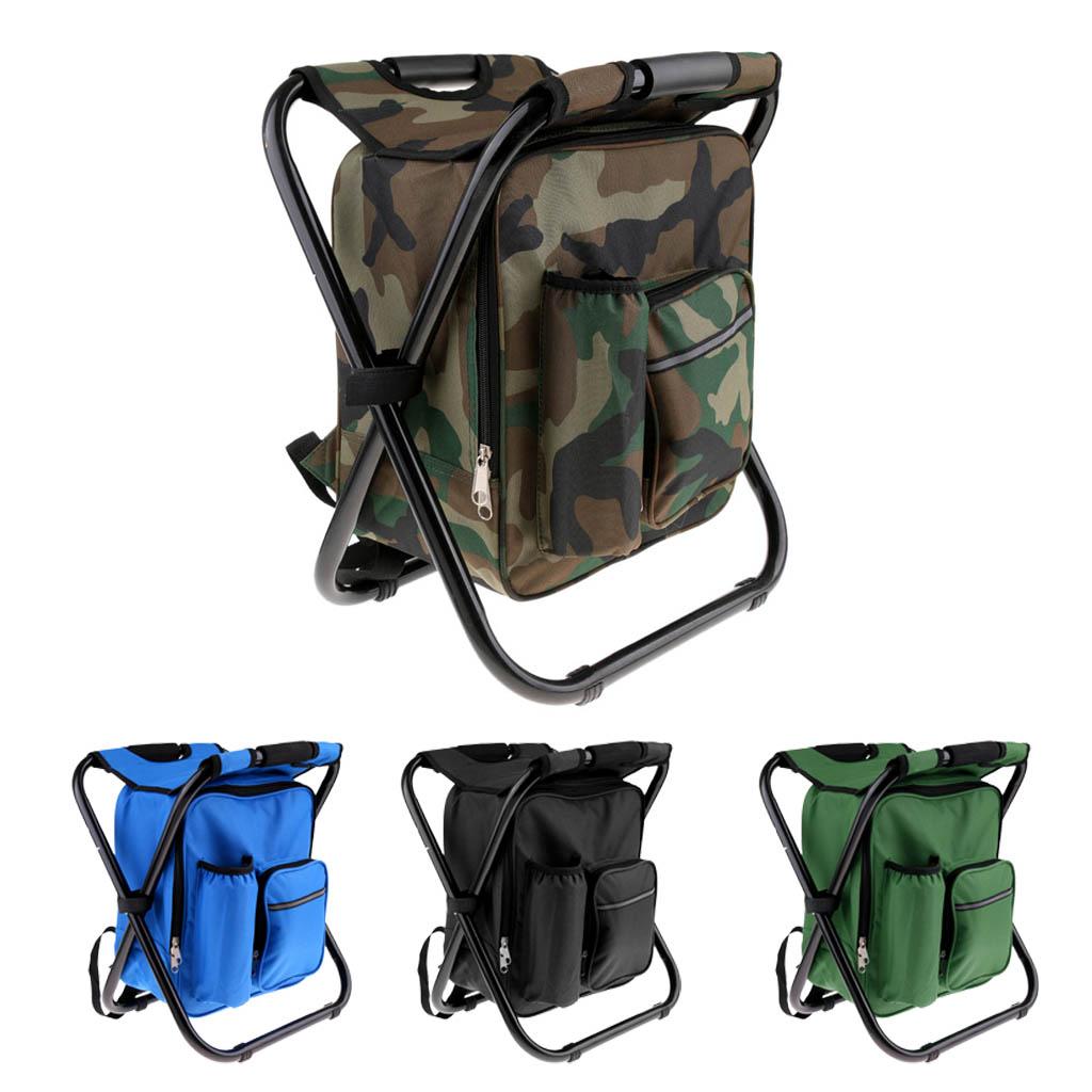 2 In 1 Oxford Camping Insulated Backpack Folding Chair Tool with Cooler Bag 