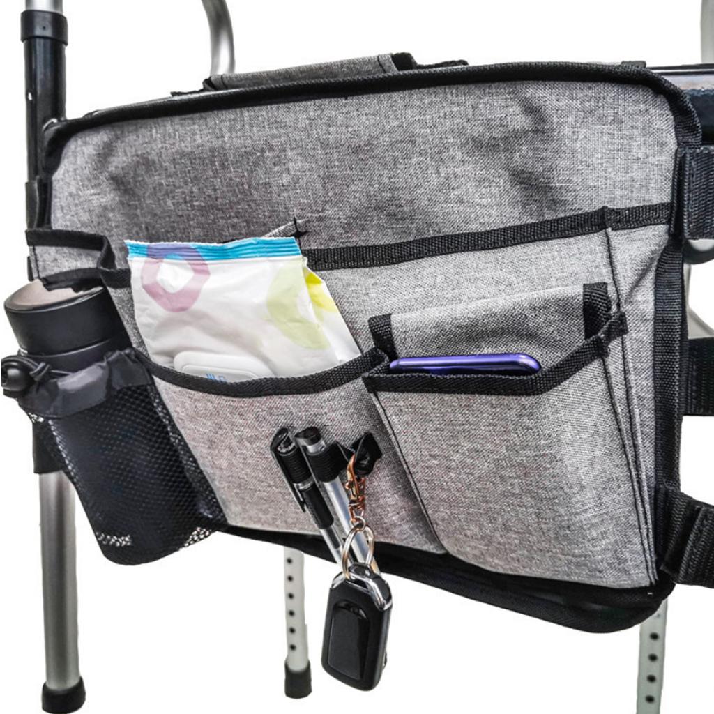 Wheelchair Walker Side Bag Storage Pouch Bed Rail Organizer Phone Pocket