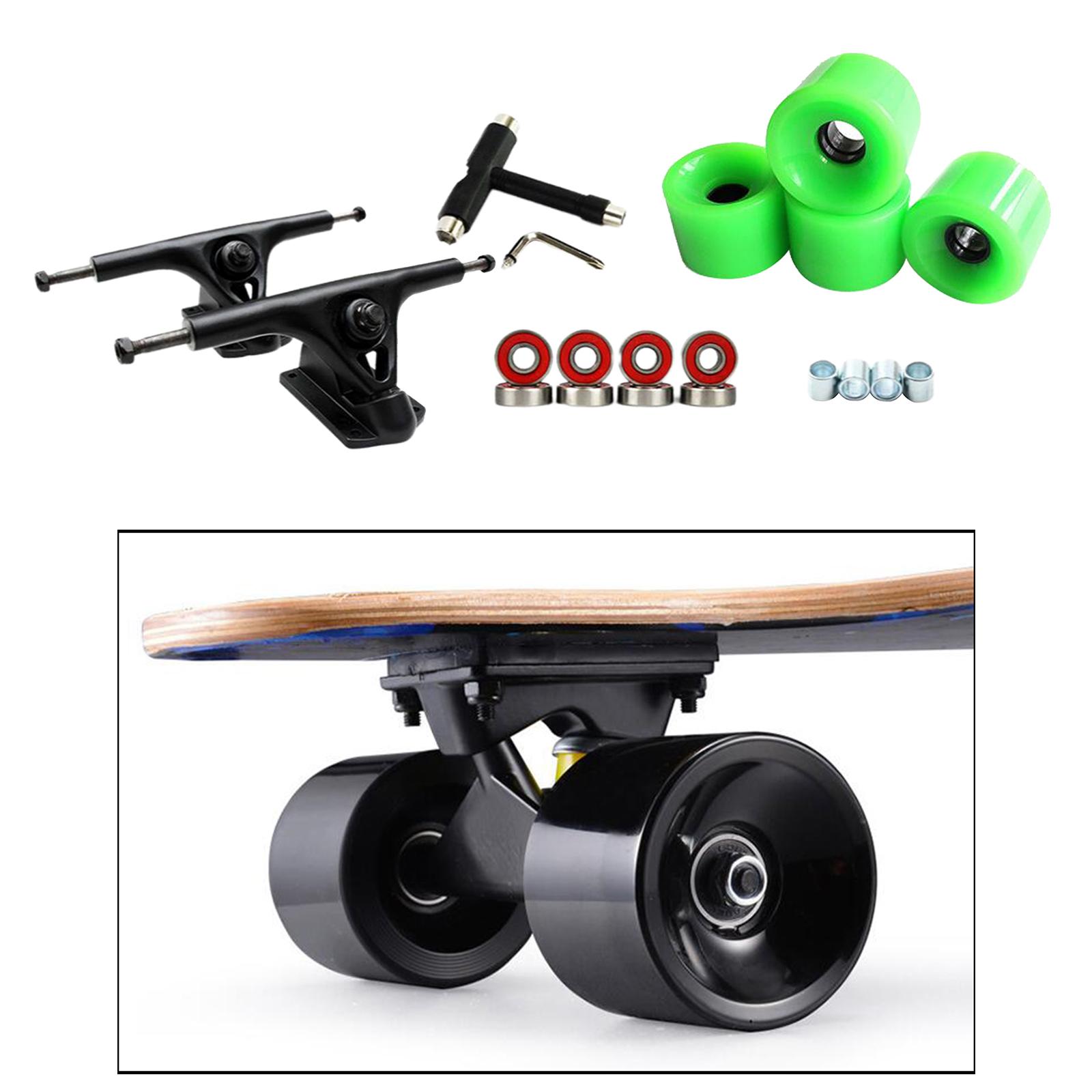 7'' Skateboard Trucks Bridge Hanger ABEC-11 Bearings Wheels Part Green