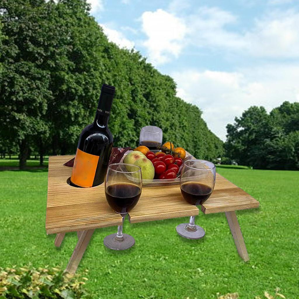 Foldable Outdoor Wine Rack Picnic Table Wine Glass Holder 30x24x13cm
