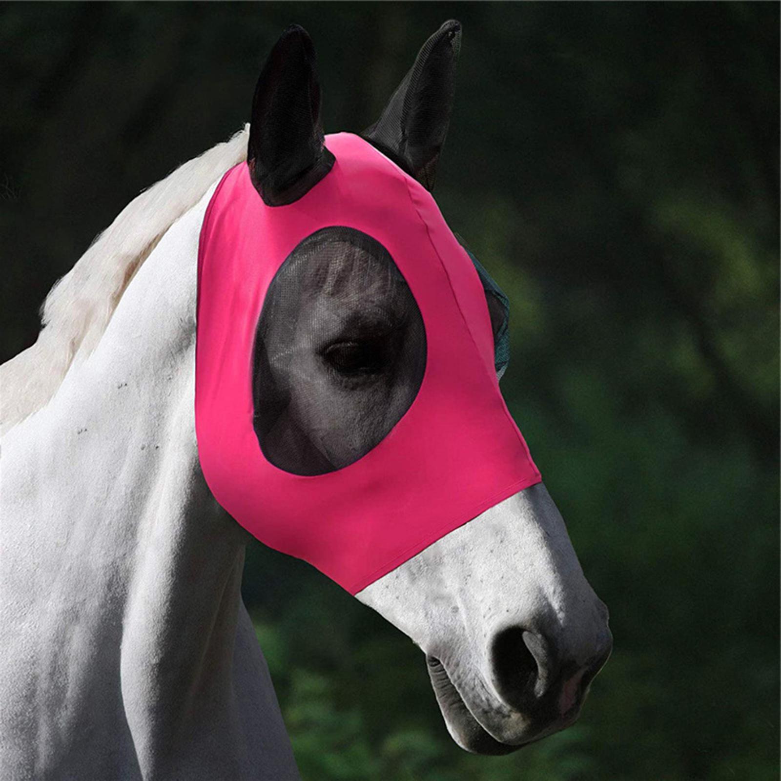 Horse Fly Mask Protective Net Hood Horses Mask with Ears Cover Rosy