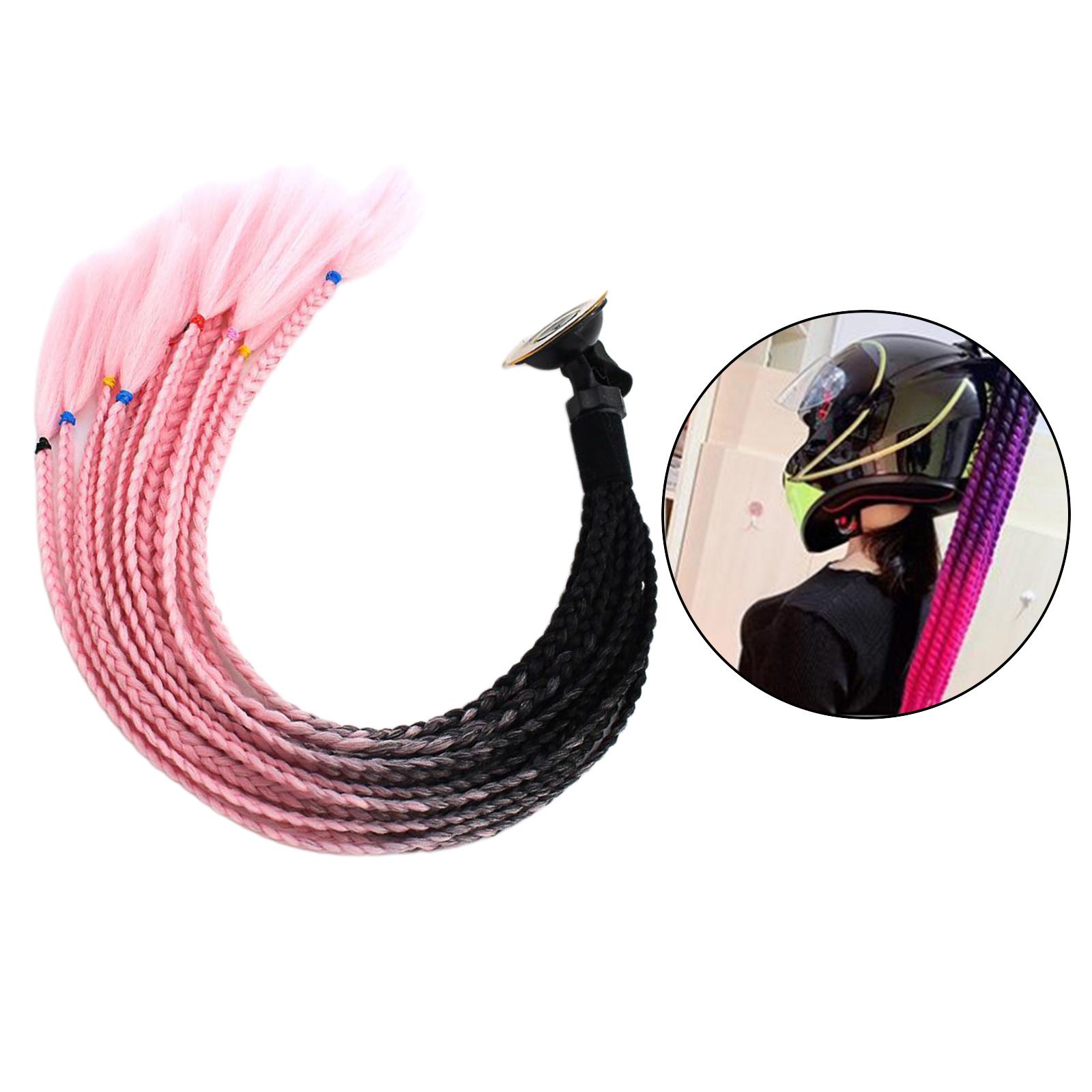 2x55cm Hair Helmet Pigtail Gradient Ponytail for Motorcycle Black Pink