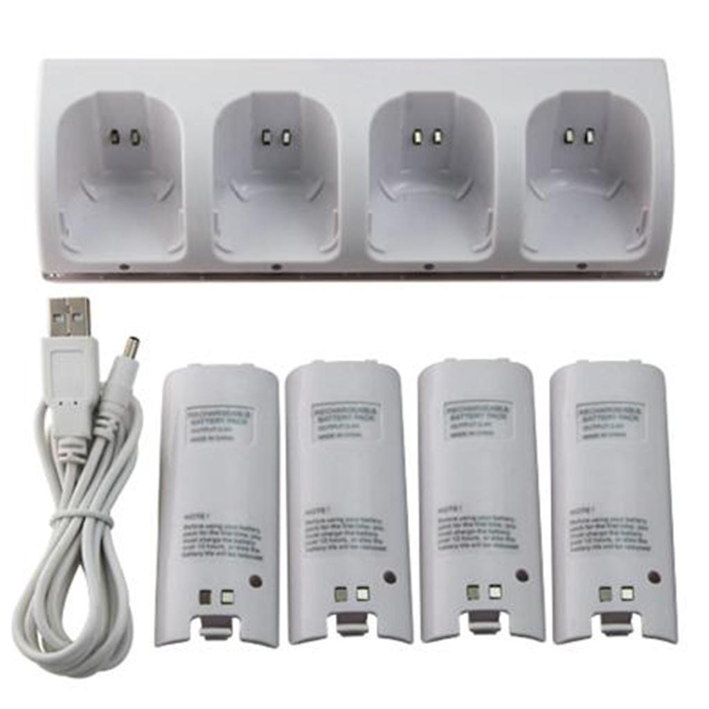 Charging Dock Station +4* 2800mAh Batteries For Wii Remote Controller White