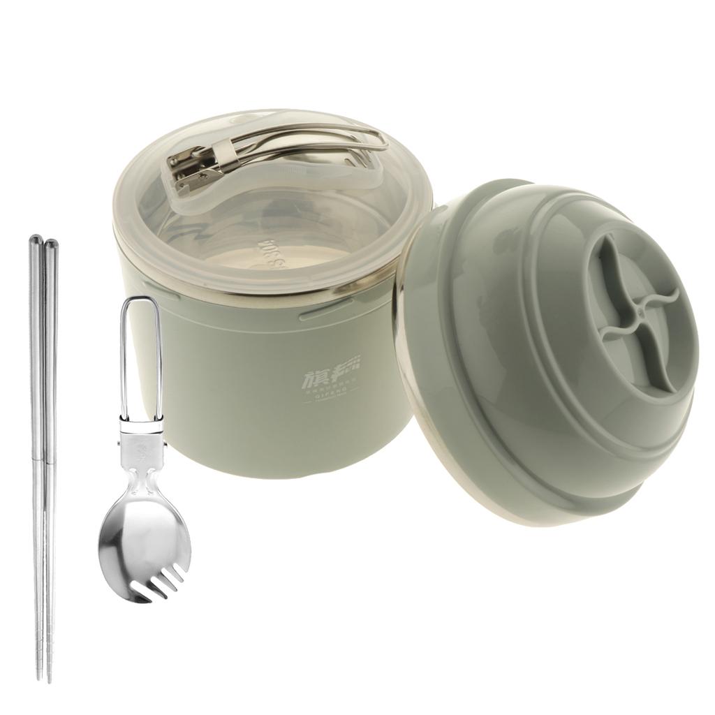 Stainless Steel Thermal Lunch Box Noodle Bowl with Spoon & Chopsticks Blue