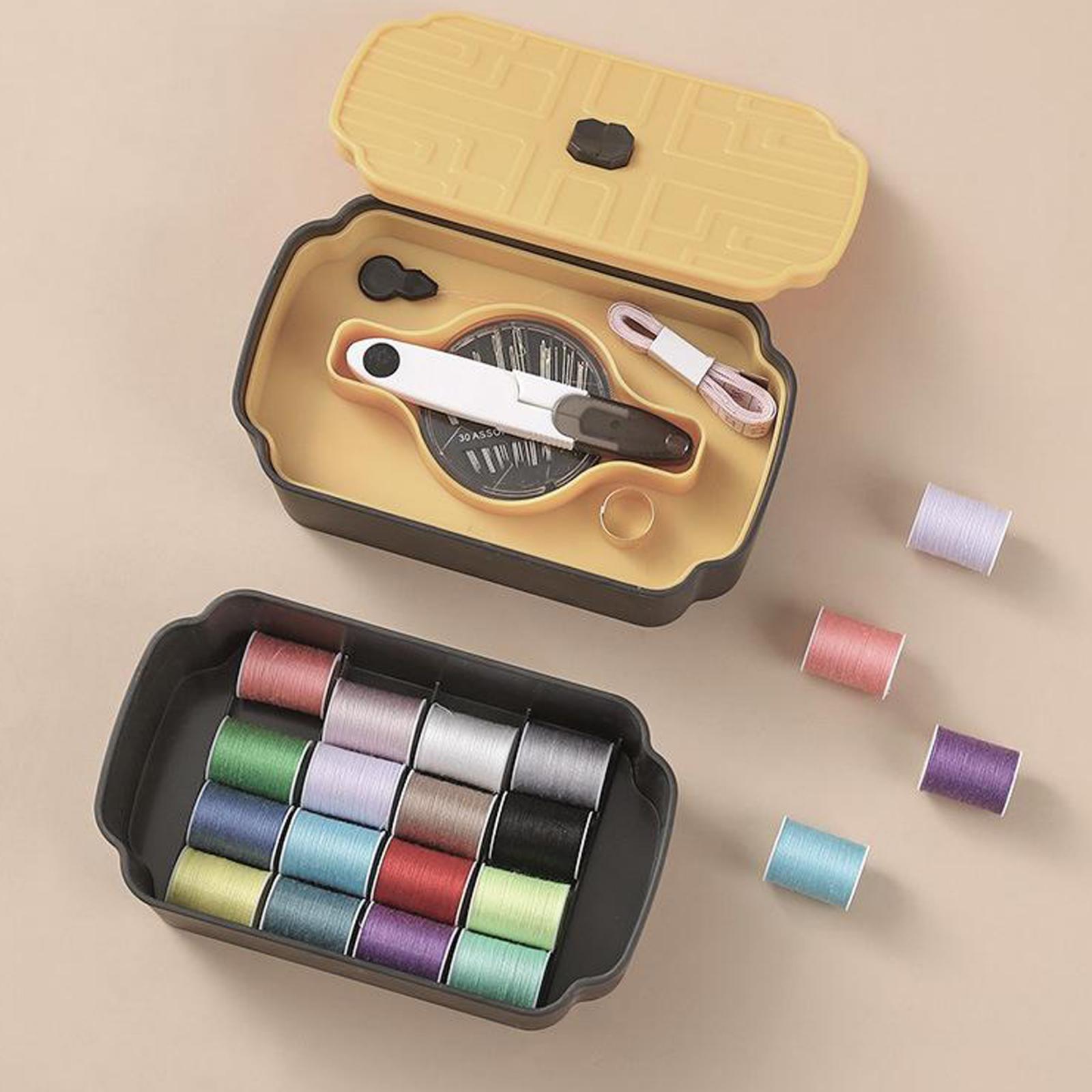 Sewing Storage Box Organizer Thread Measuring Tape Needles Thimble Yellow