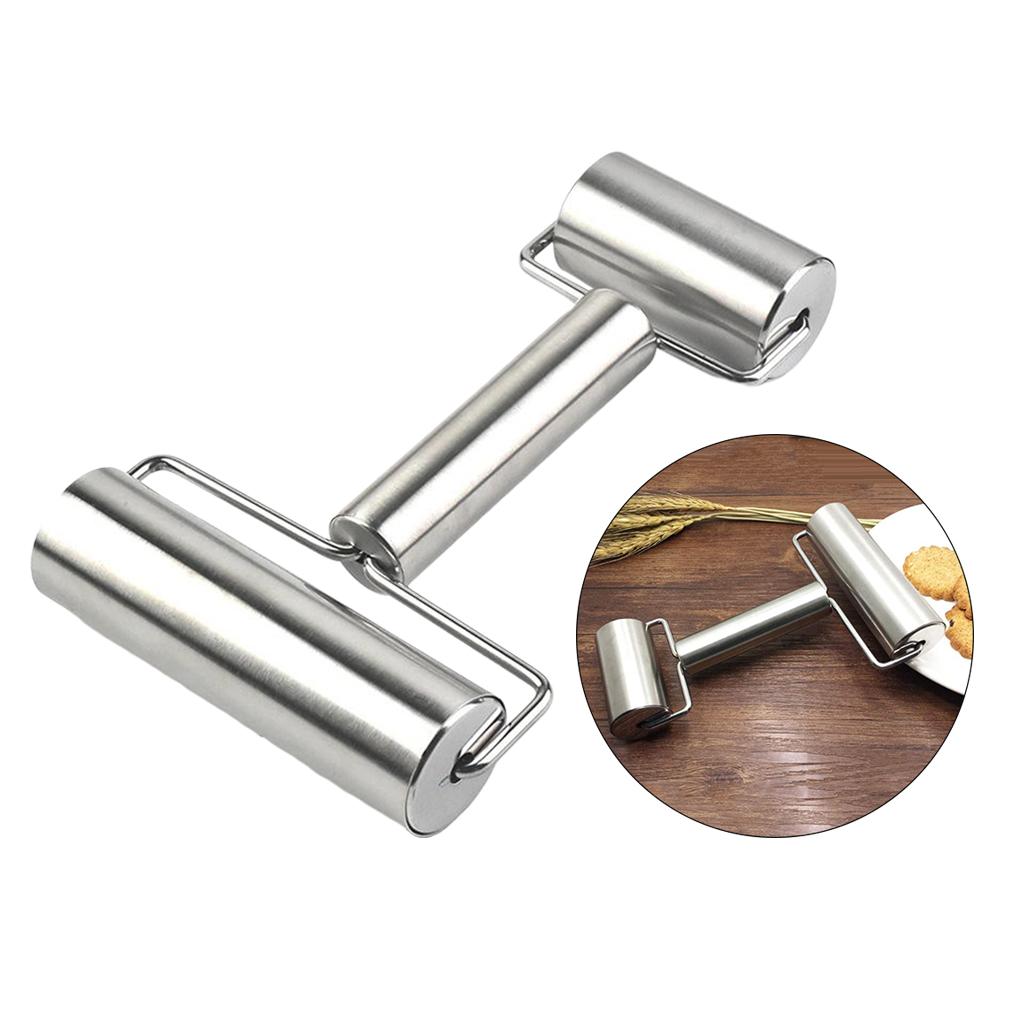 Pizza Pastry Baking Dough Roller Rolling Pin Stainless Steel Dual Roller