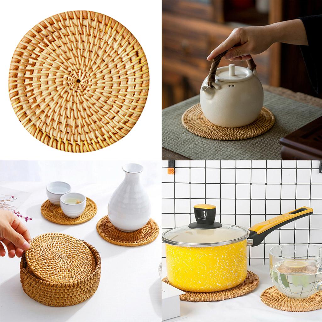 Heat Insulation Round Coaster Hand Woven Rattan Placemat Tableware Mat 8cm