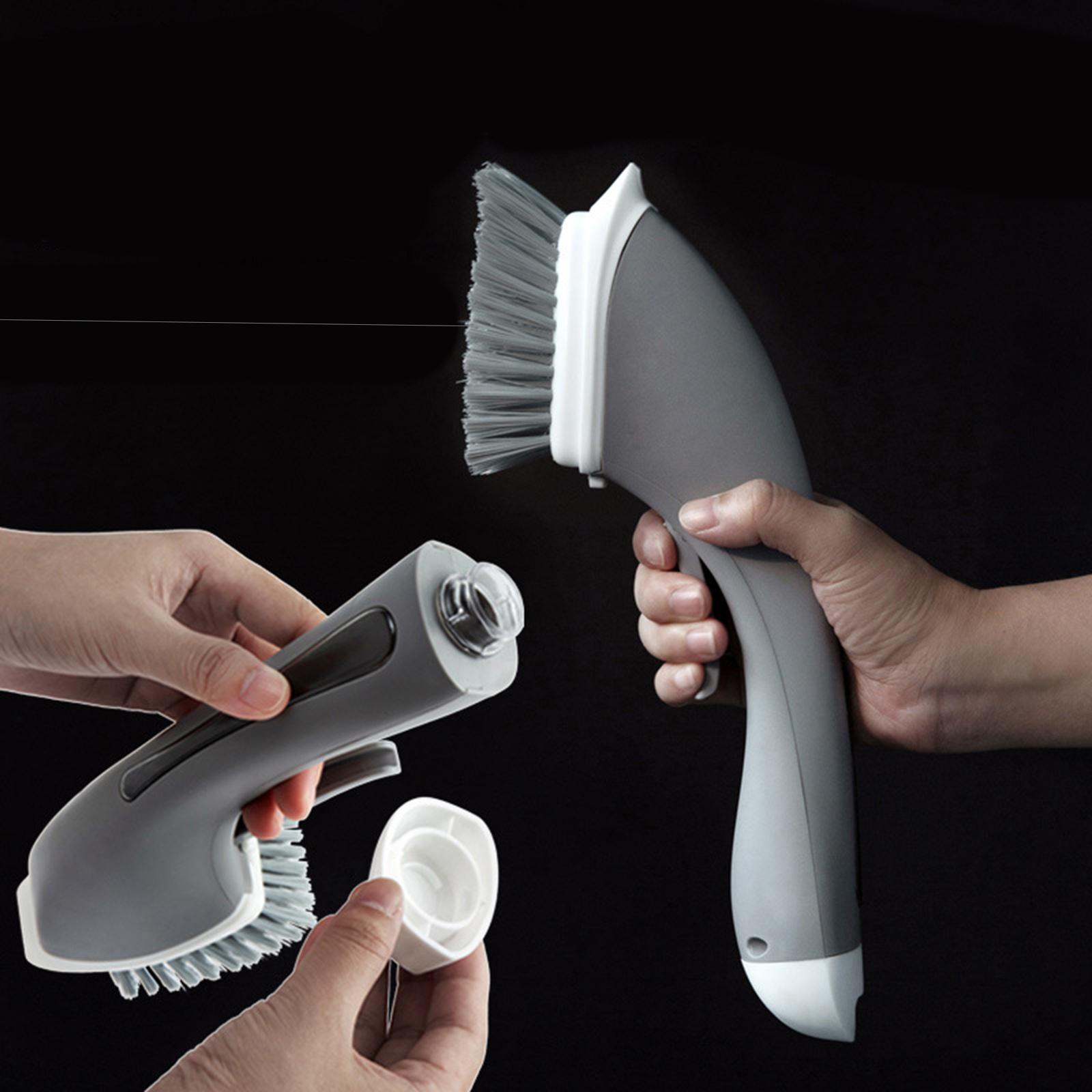 Refillable Soap Dispensing Dish Brush for Pot Pan Skillet Cleaning Gray