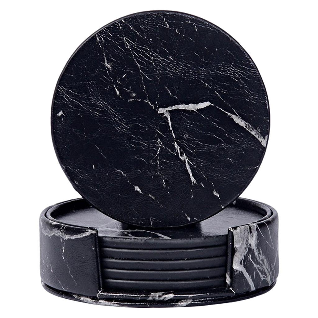 2x Marble Grain Coaster Heat Resist Cup Mat silver marble grain black