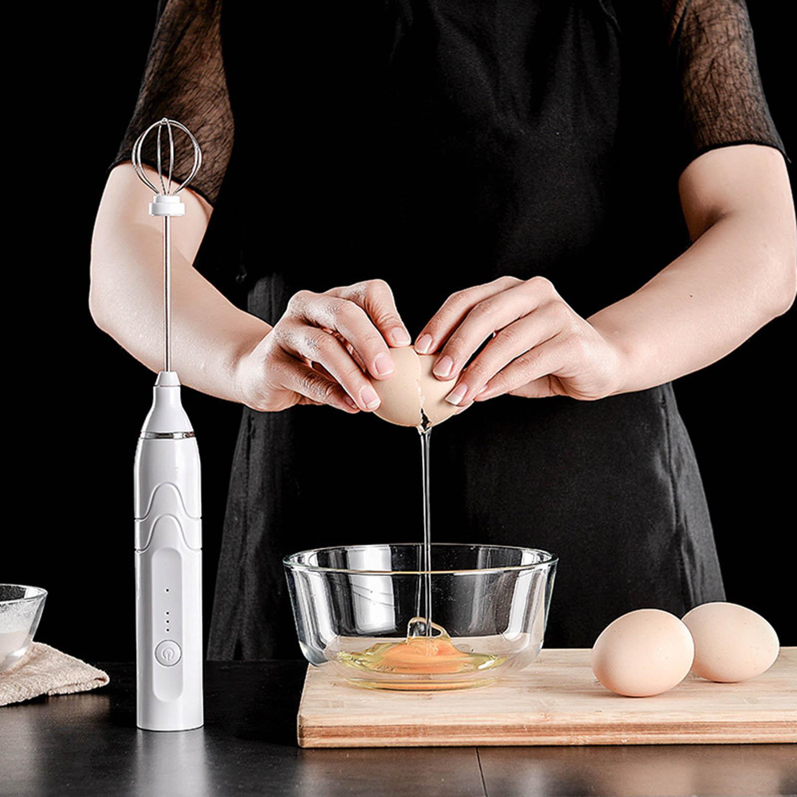 Electric Handheld Egg Beater Cream Beater for Cappuccino Coffee Latte White