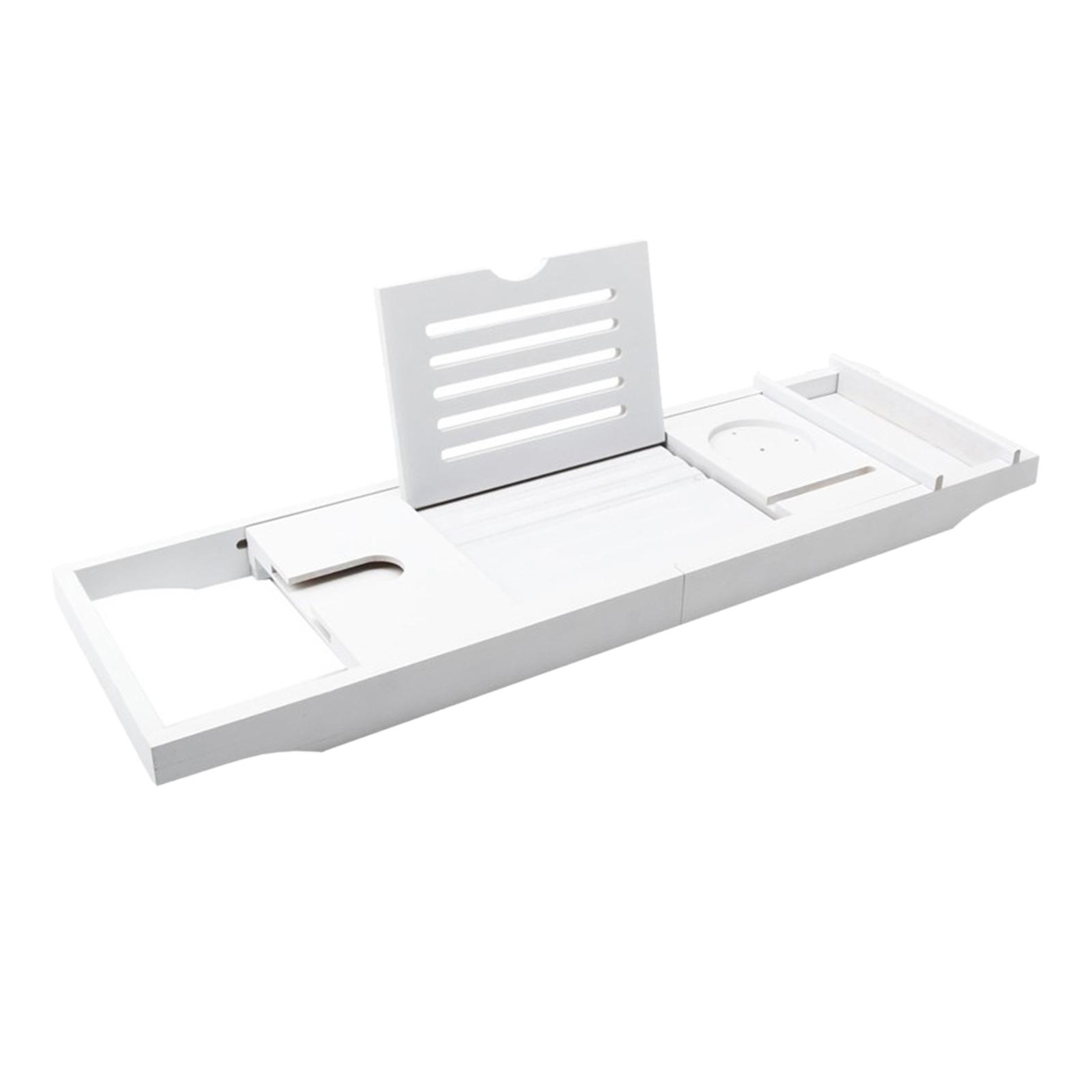 Adjustable Premium Bamboo Bathtub Caddy Tray 29.53''~42.91'' Unique Gift White