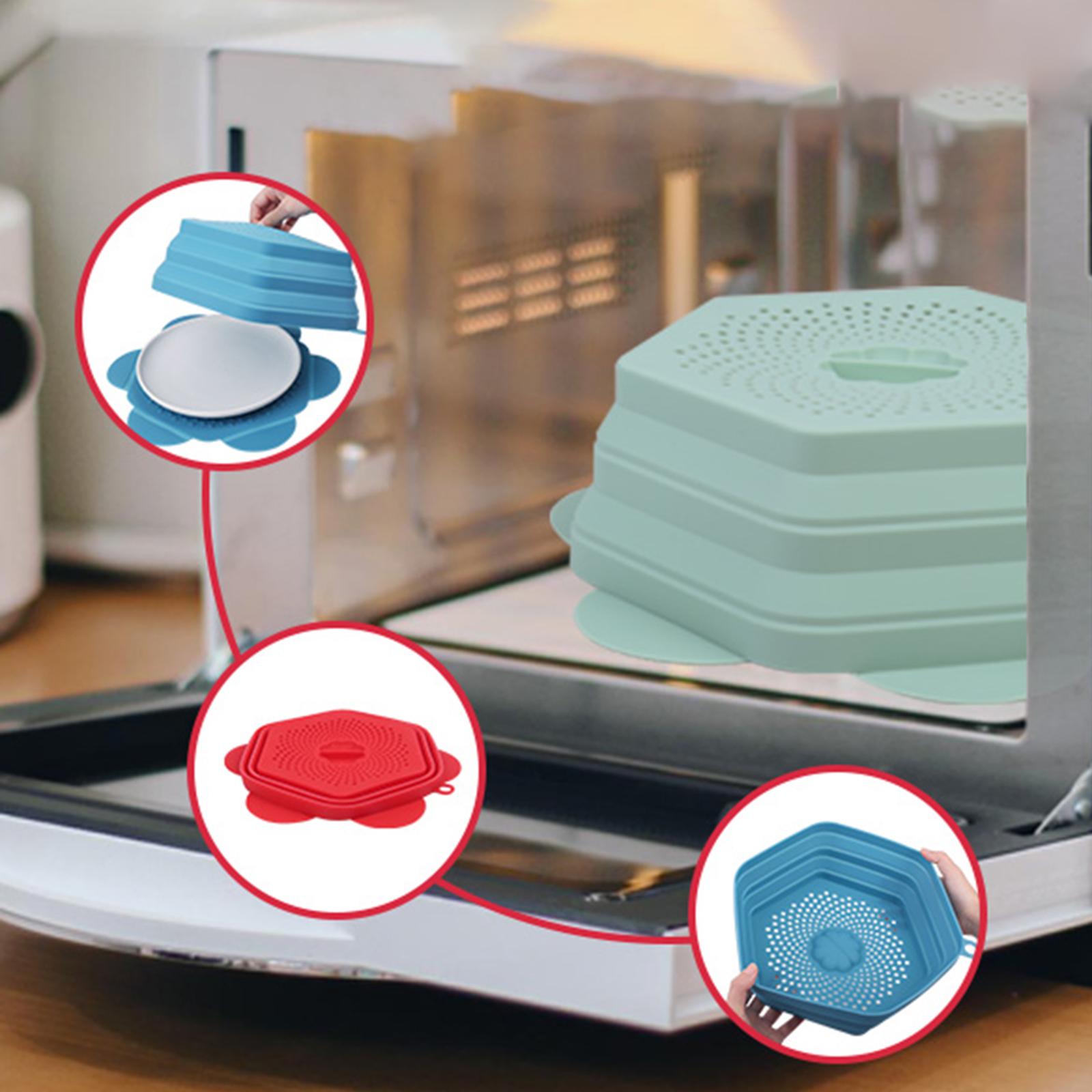 Microwave Splatter Cover Fruit Drainer Basket Oilproof Lid for Home Blue 