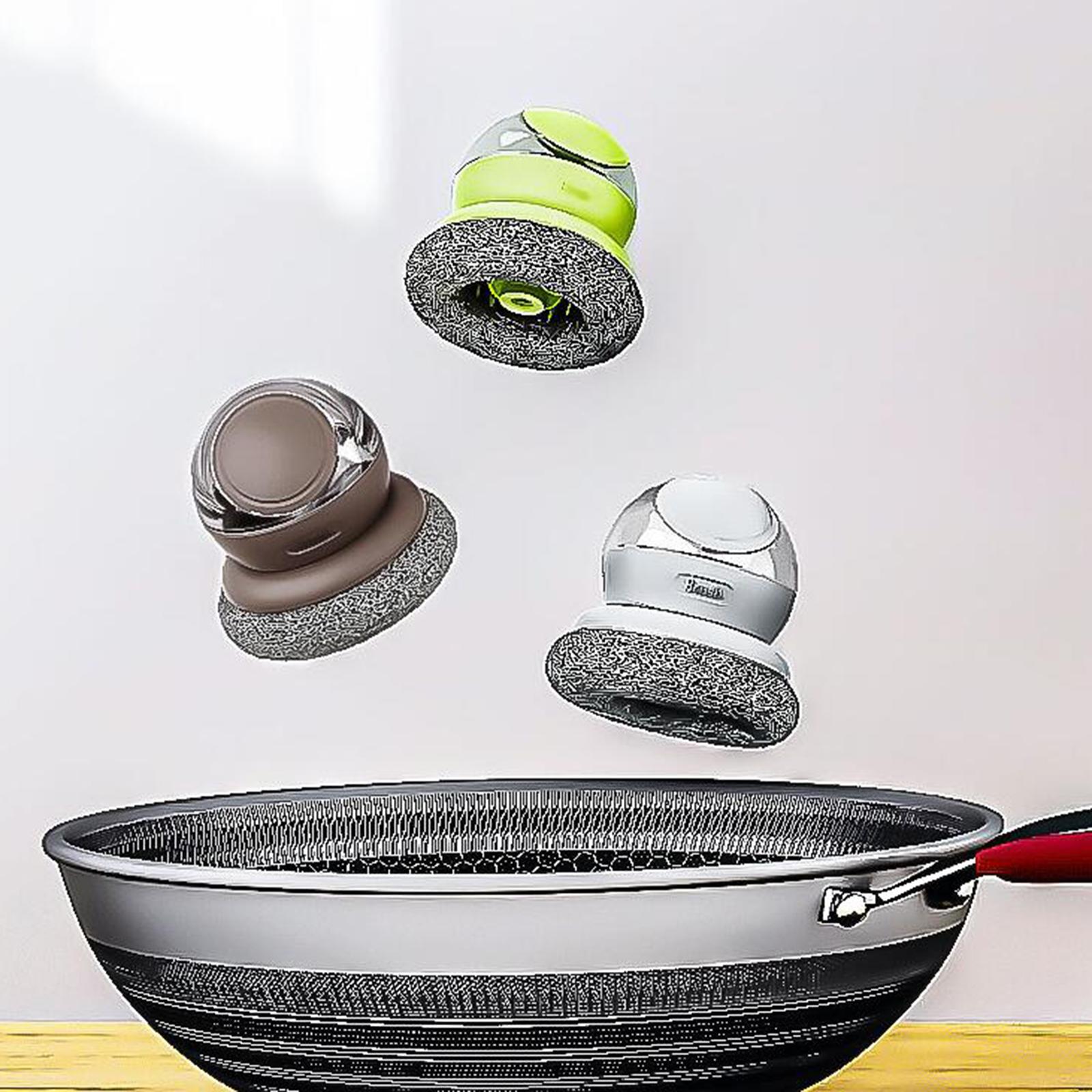 Kitchen Soap Dispensing Brush Pressing Cleaning Brush for Restaurant White