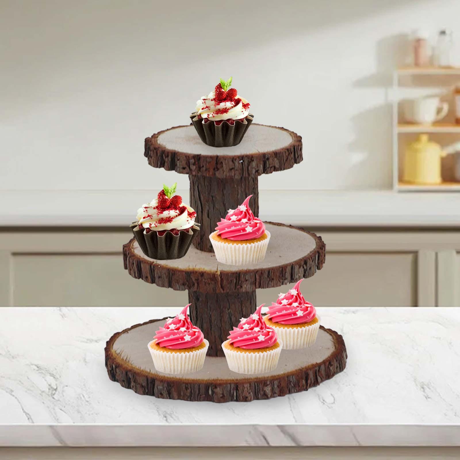 Cupcake Tower Wood Parties Tableware Multifunctional Round Plates Cake Stand 3 tier