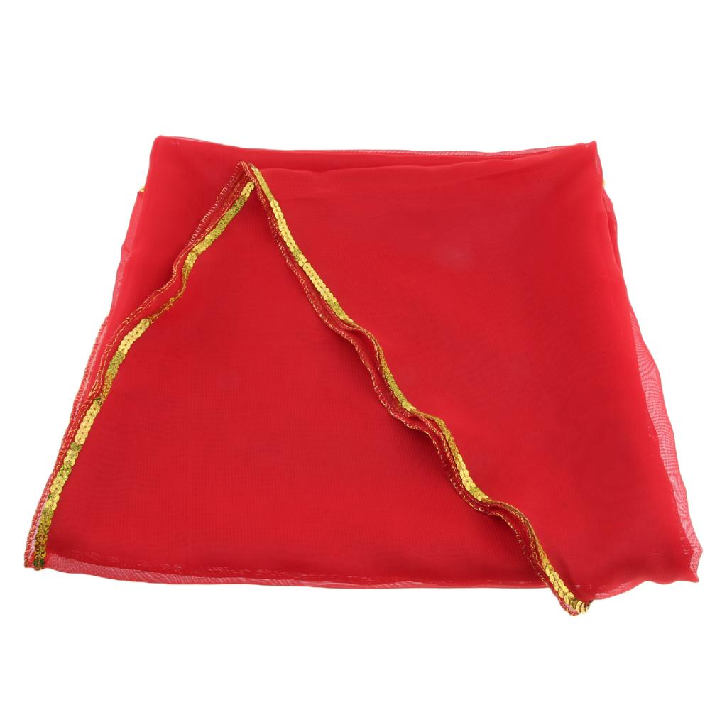 Belly Dance Chiffon Veil Shawl Scarf Sequins Trim Hip Wrap Scarves Red
