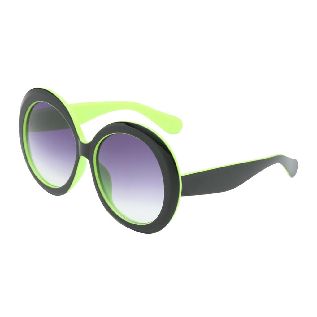 Futuristic Oversize Round Sunglasses Black green frame Gradient gray lens