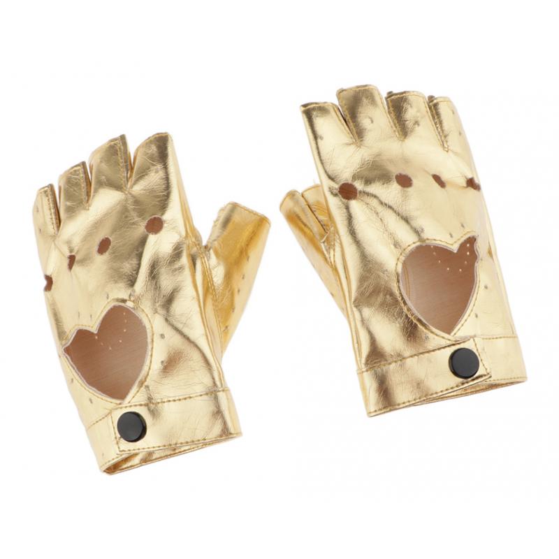 yellow leather fingerless gloves