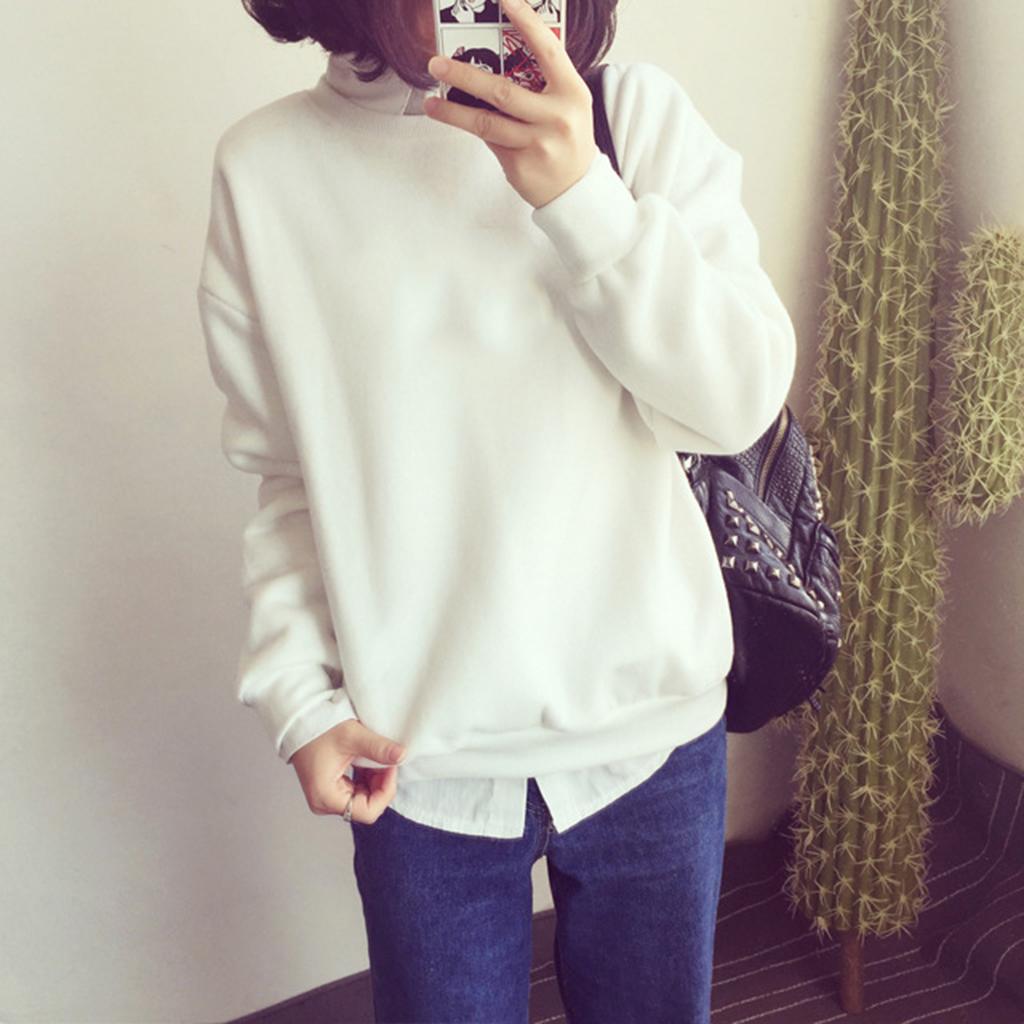 Autumn Solid Round Neck Long Sleeves Fleece Sweatshirts Unisex Loose Top L