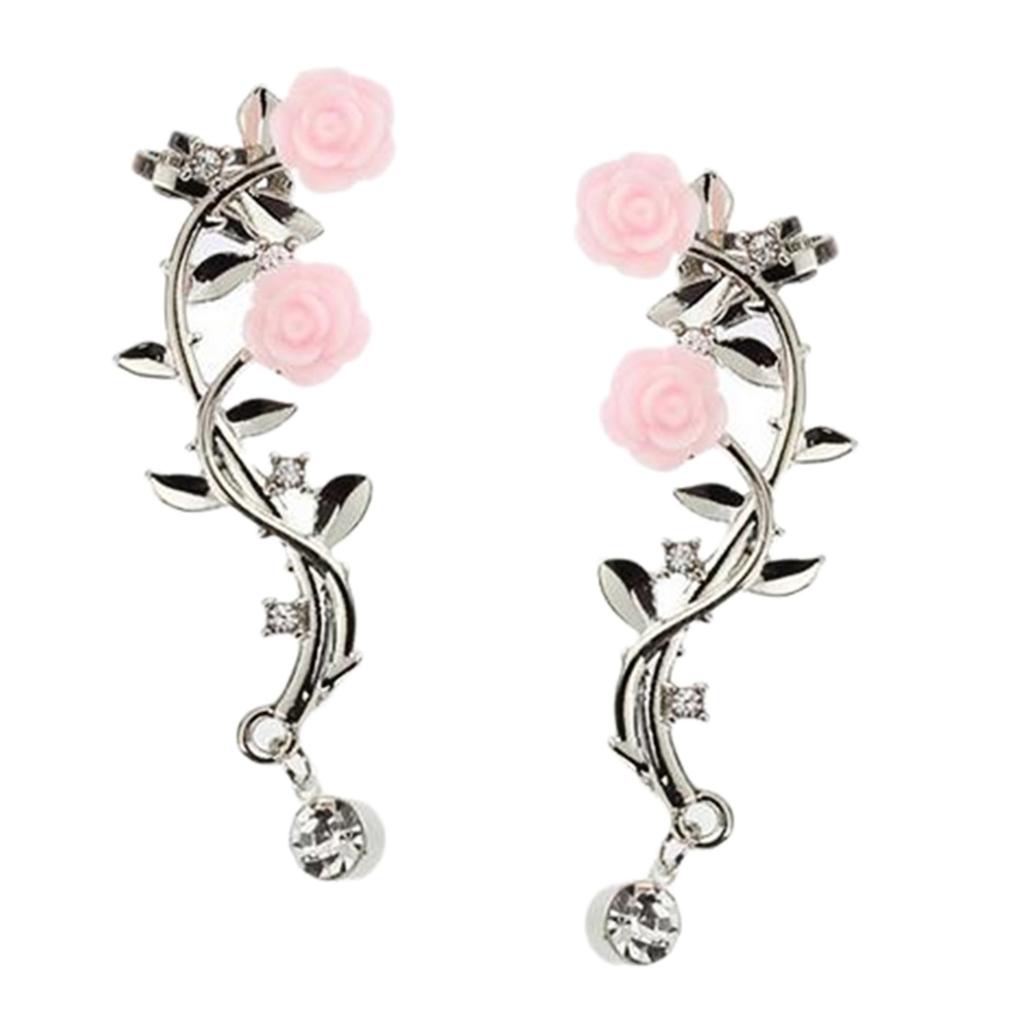 Dimante Leaf Ear Cuff Climber Crawler Earrings Women Ear Clip Earring Silver