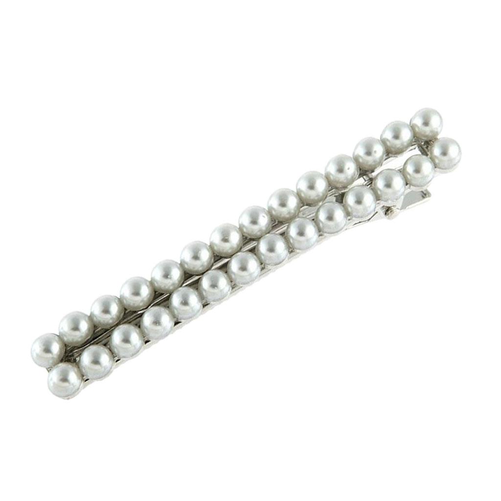 Fashion alloy side clip long thin rectangle Pearl Rhinestone hairpin Silver