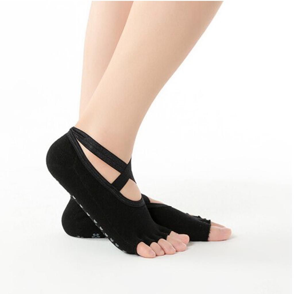 Yoga Socks Women Non Skid Grips Pilates Ballet Socks Black Toeless Socks