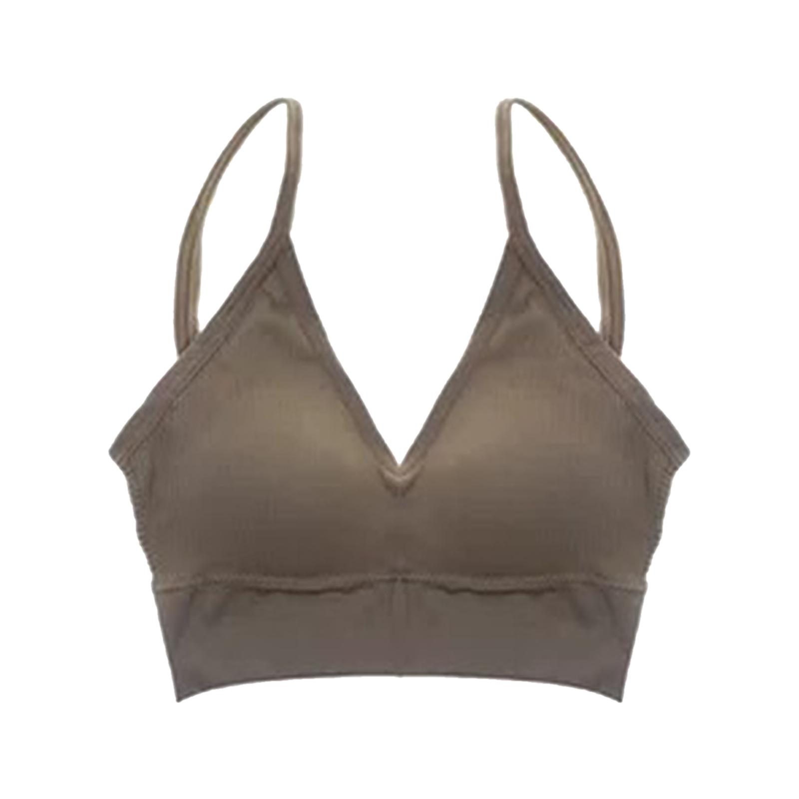 Women V Neck Padded Bralette Spaghetti Straps Khaki