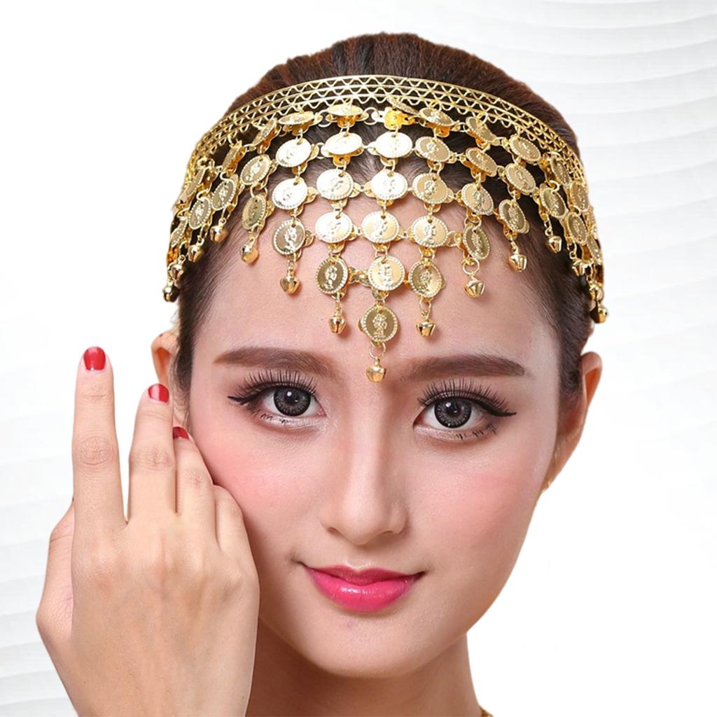 Belly Dance Headband Costume Forehead Headdress Bride Women Accessory Gold