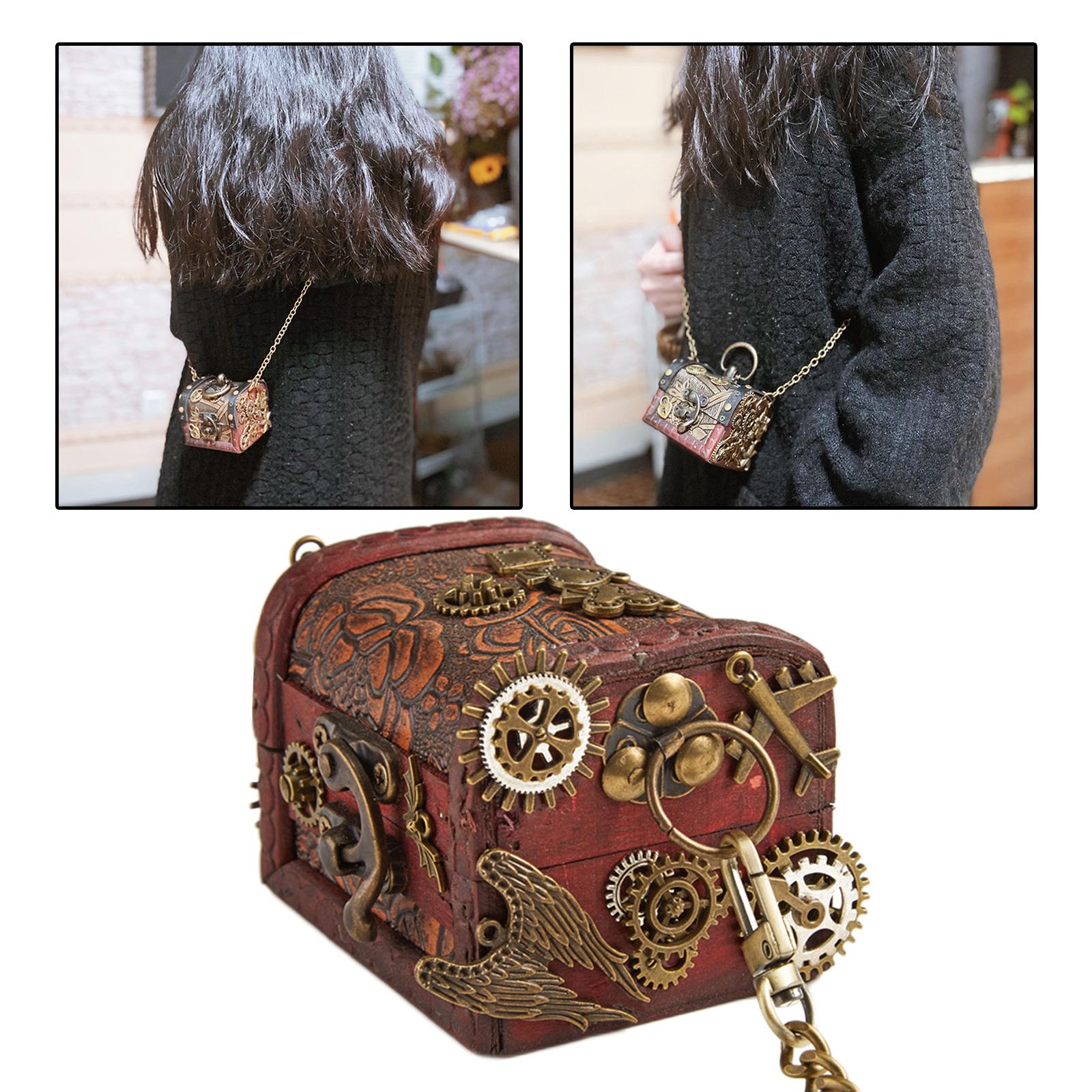 Coin Purse with Chain Wood Box Small Shoulder Bag Satchel Totes Women
