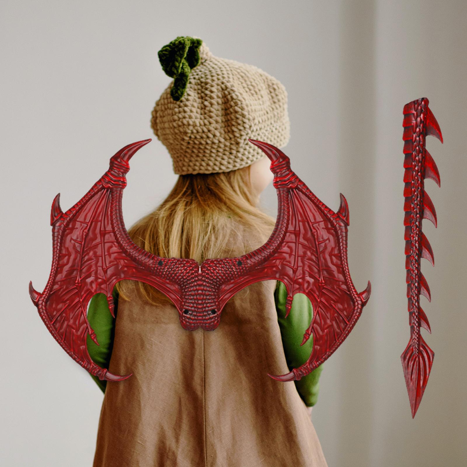 Kids Dragon Costume Carnivals Dinosaur Wing Birthday Wings Dinosaur Tail Set Red