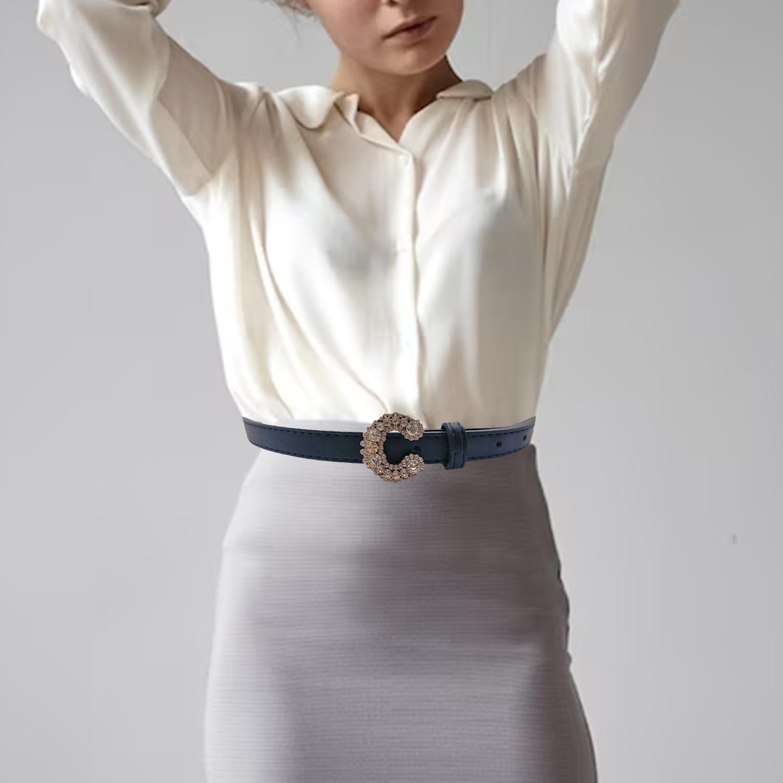 Women Rhinestone Waist Belts Sweaters Weddings Trousers PU Leather Waistband