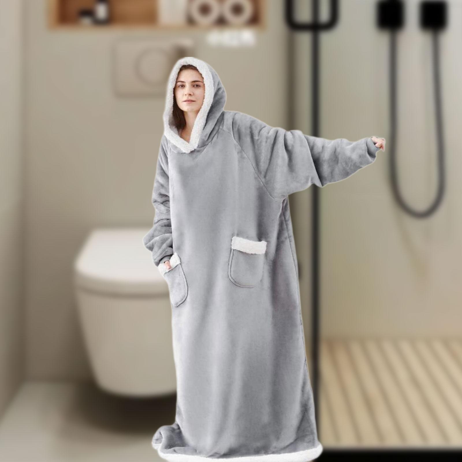 Wearable Blanket Hoodie Sweatshirt Clothes Soft Loungewear Cozy Pajama Robes 150cm