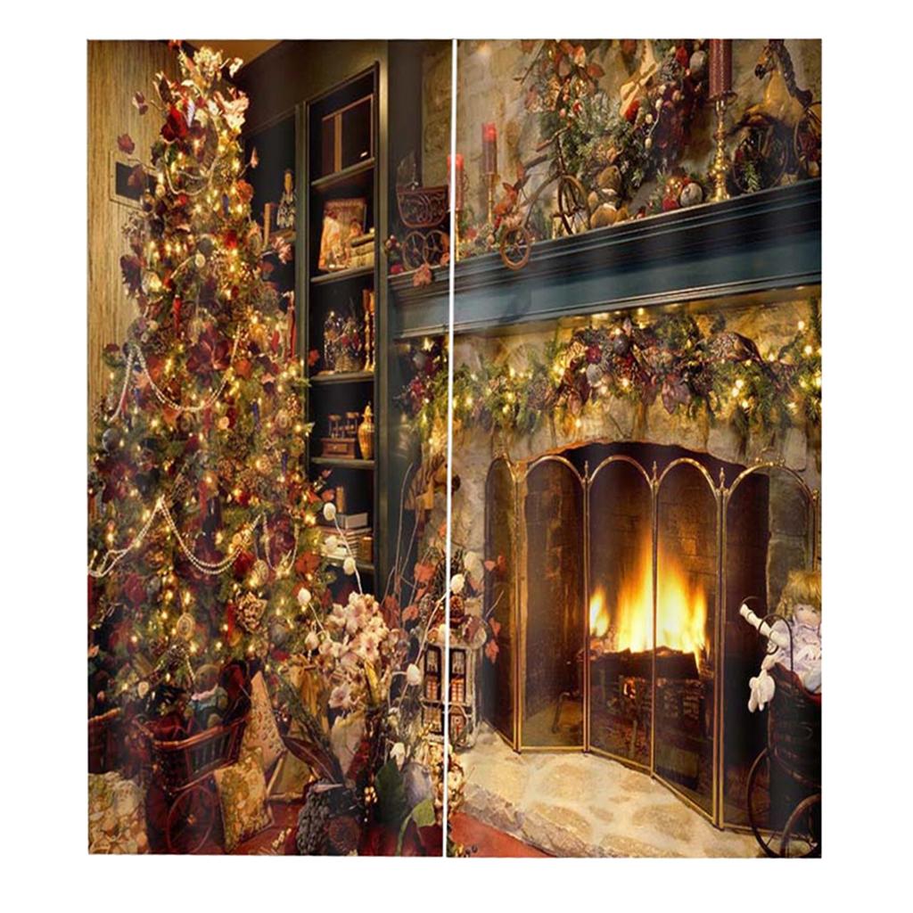 2Pcs Christmas Polyester Window Curtains Bedroom Living Room Bathroom ...