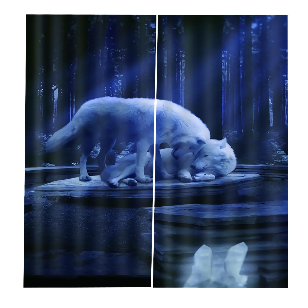 Lovoski Polyester 3D Curtains Animal Printing Bedroom Drapes 2 Panel Set 