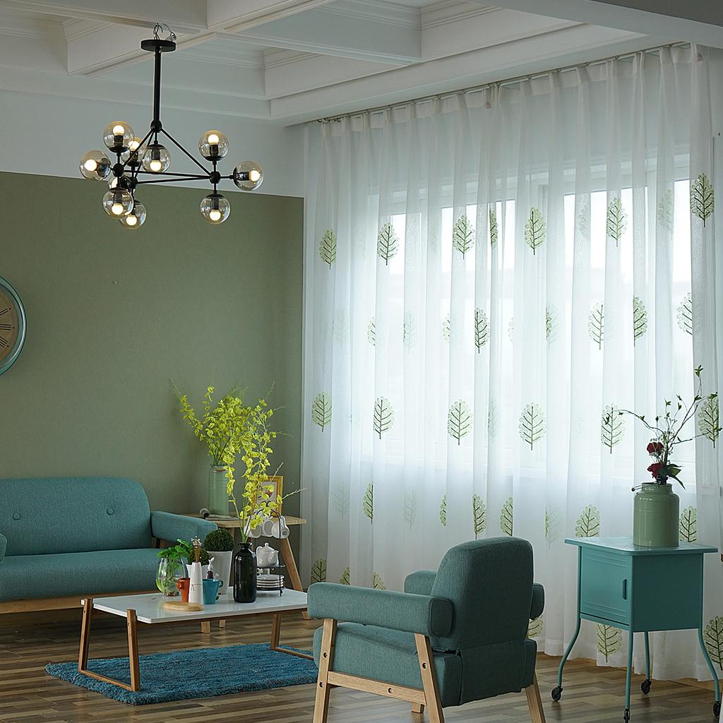 Nordic Embroidered Curtains Sheer Voile Window Curtain Panels 2x2.75m