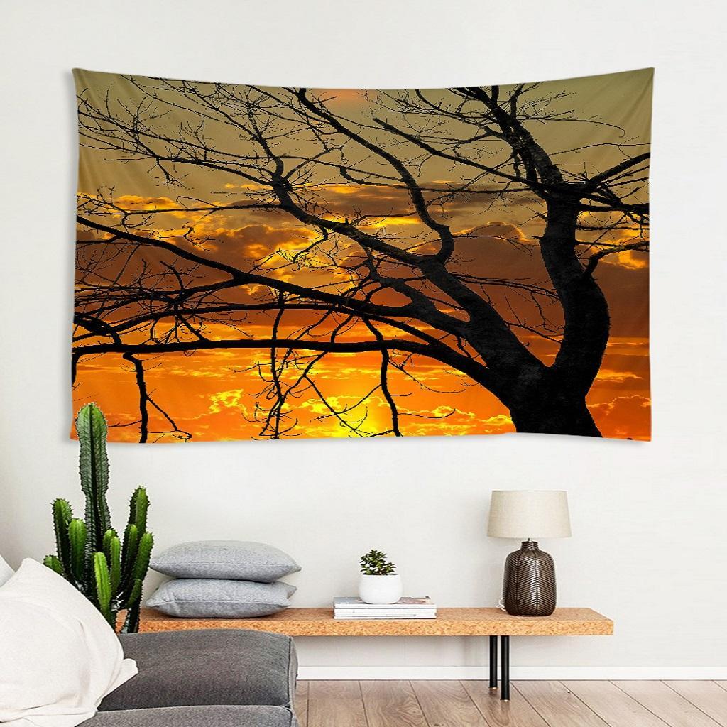 3D Wall Hanging Tapestry Curtain for Party Decor Sunset Tree_150x150cm