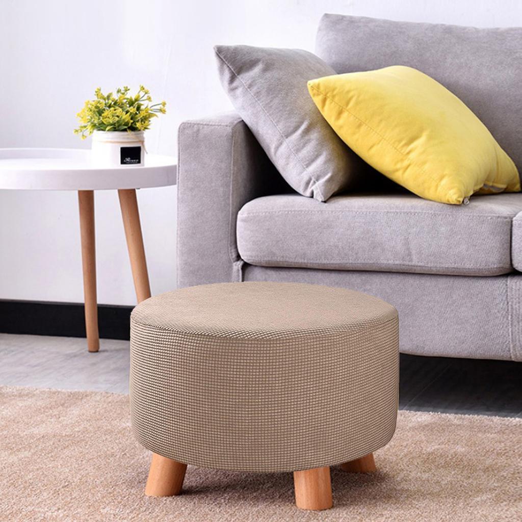 2xRound Ottoman Slipcover Footstool Footrest Cover Living Room Stool Kahki