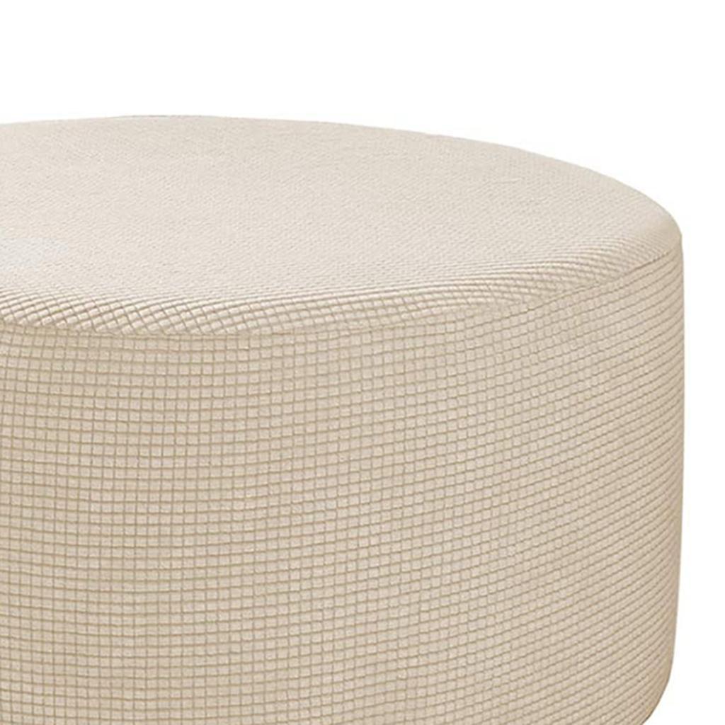 Spandex Jacquard Round Ottoman Slipcover Footrest Covers Natural