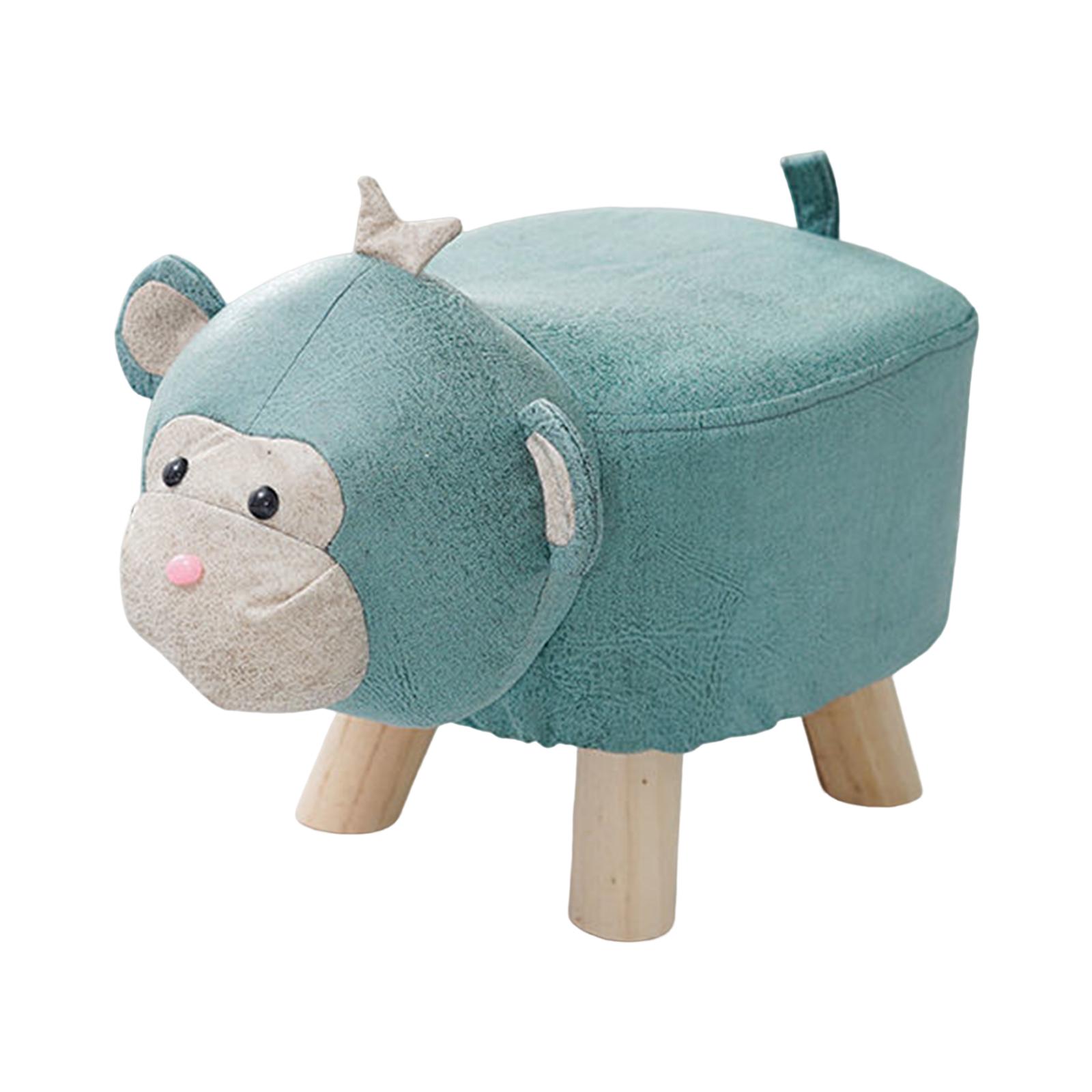 Wood Footstool Blue Monkey