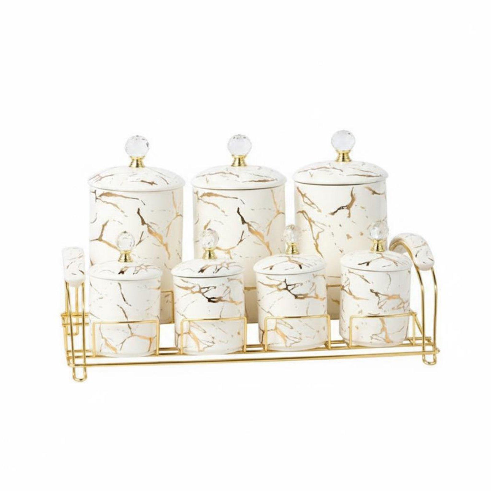 7 Pieces Kitchen Canister Set Large Capacity Ceramic Storage Jar Set Decorative Sealed Storage Canisters White