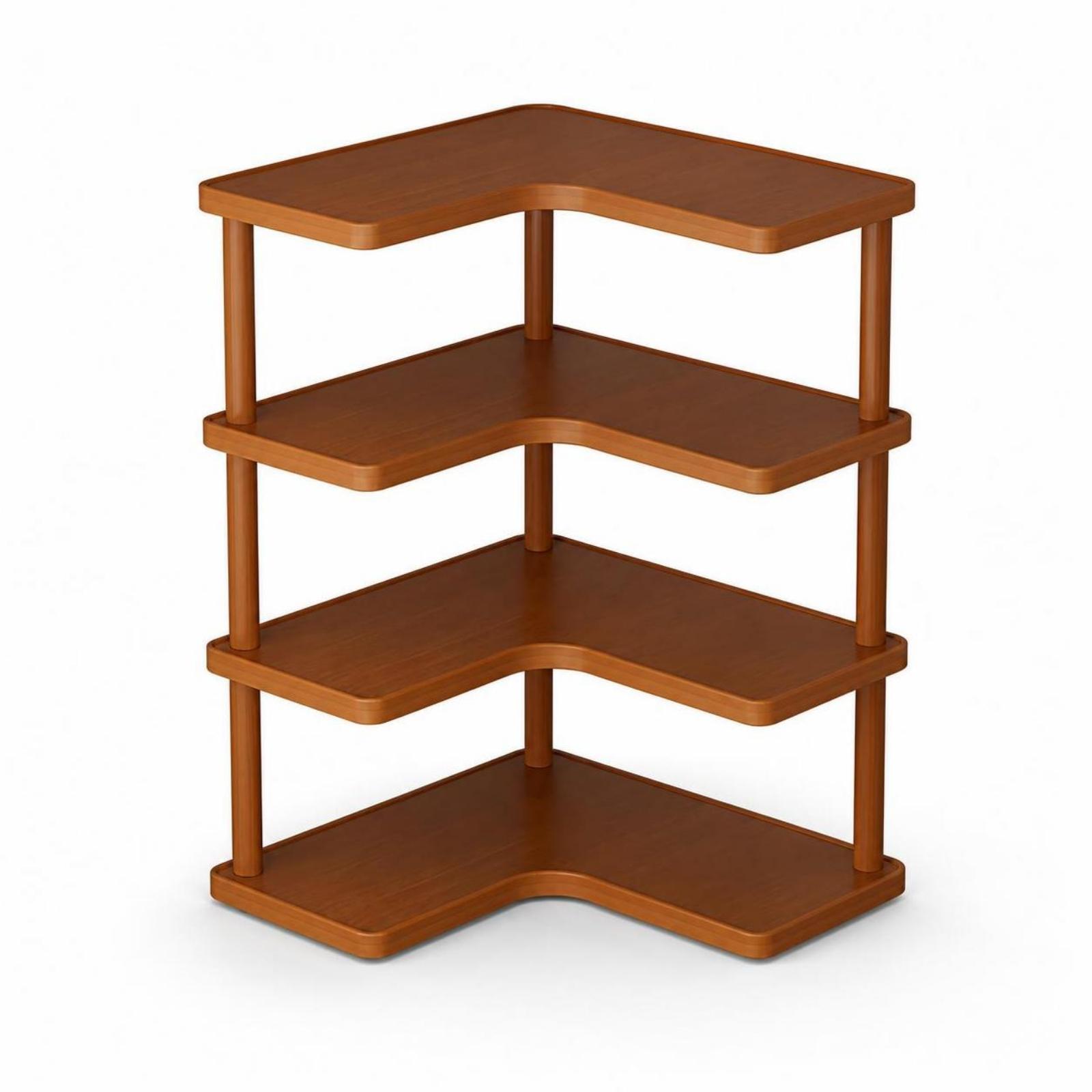 L-Shaped Desktop Corner Shelf Wood-Grain, Corner Shelf with Rounded Corners, for Countertop 4-tier