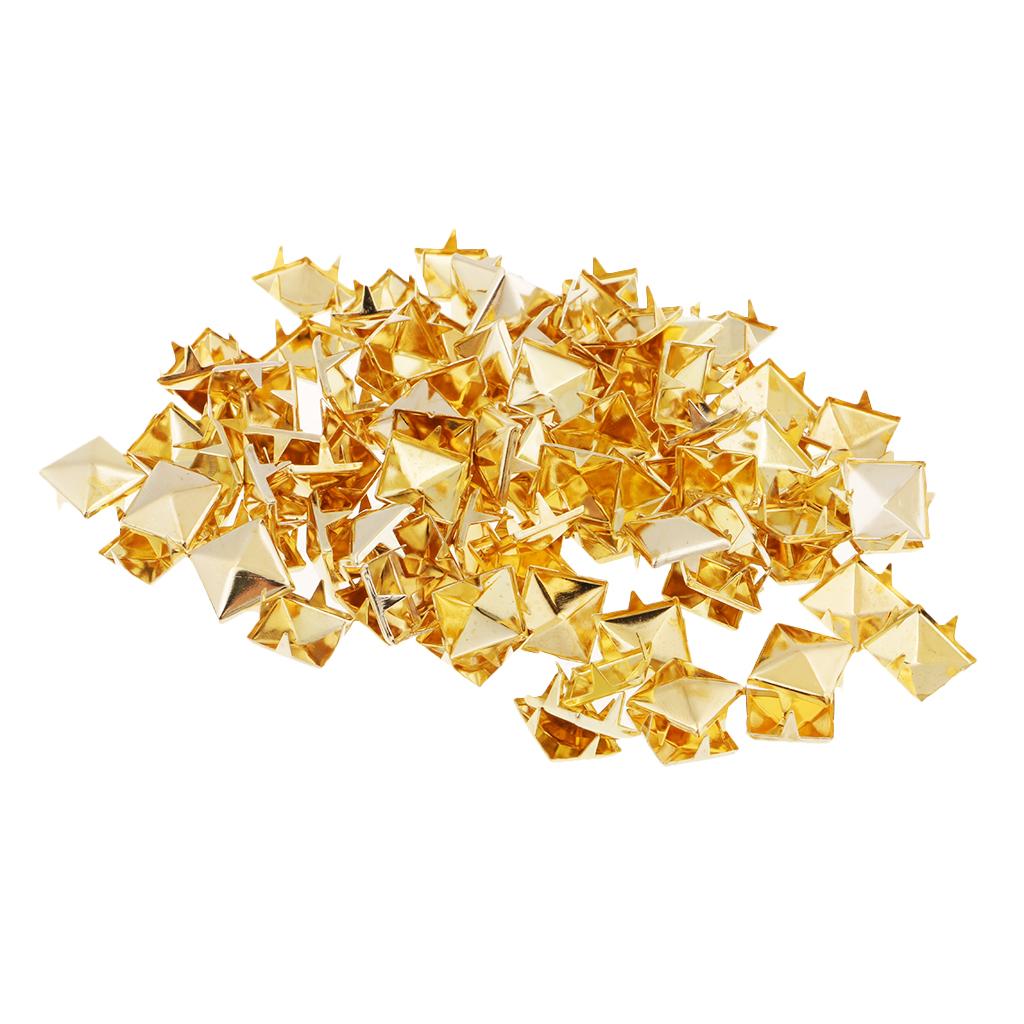 100pcs Square Pyramid Spike Rivet Studs Spots Leather Craft 8mm Gold