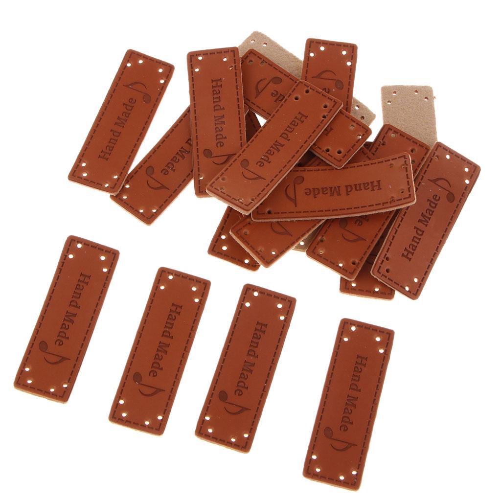 20x PU Leather Label Handmade Embossed Tag Embellishment Knit DIY Clothing Accessories 02