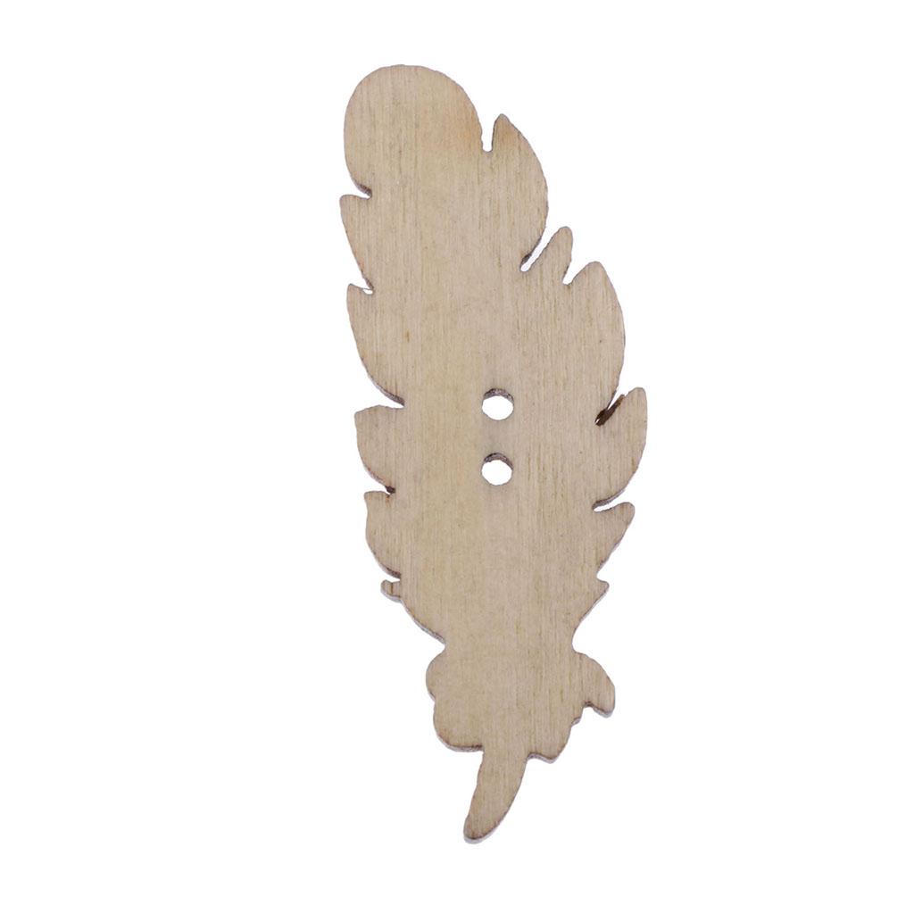3x50 Pieces Feather Shape Wooden 2-Hole Buttons for Scrapbook Cardmaking