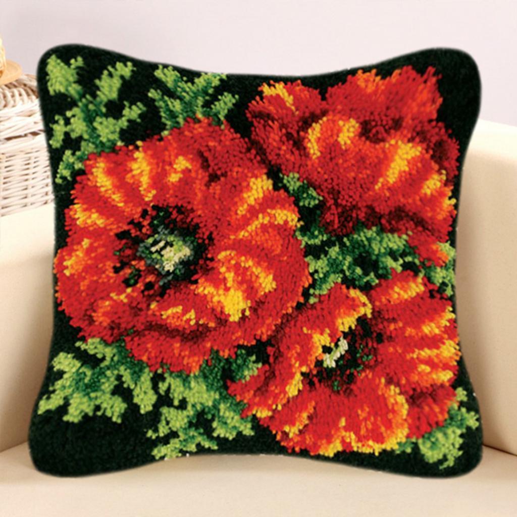 Flower Pattern Latch Hook Kits Pillow Case Cushion Cover 17x17'' Flower 8