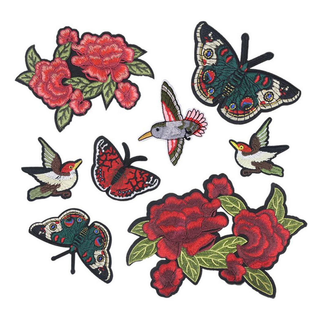 8pcs Sewing Embroidery Flower Bird Patches Cloth Sticker Clothes Applique