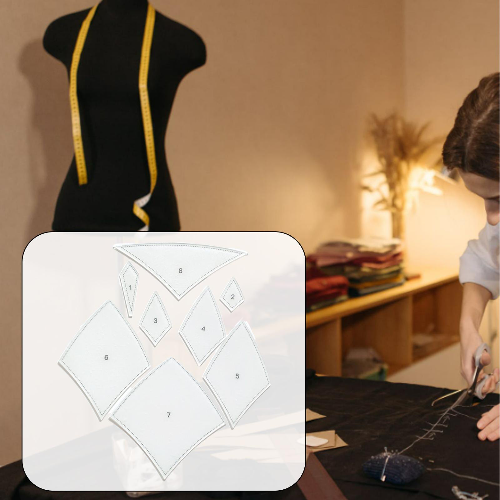 8 Pieces Diamond Quilting Acrylic Templates Cloth Cutting Rulers Clear Mixed