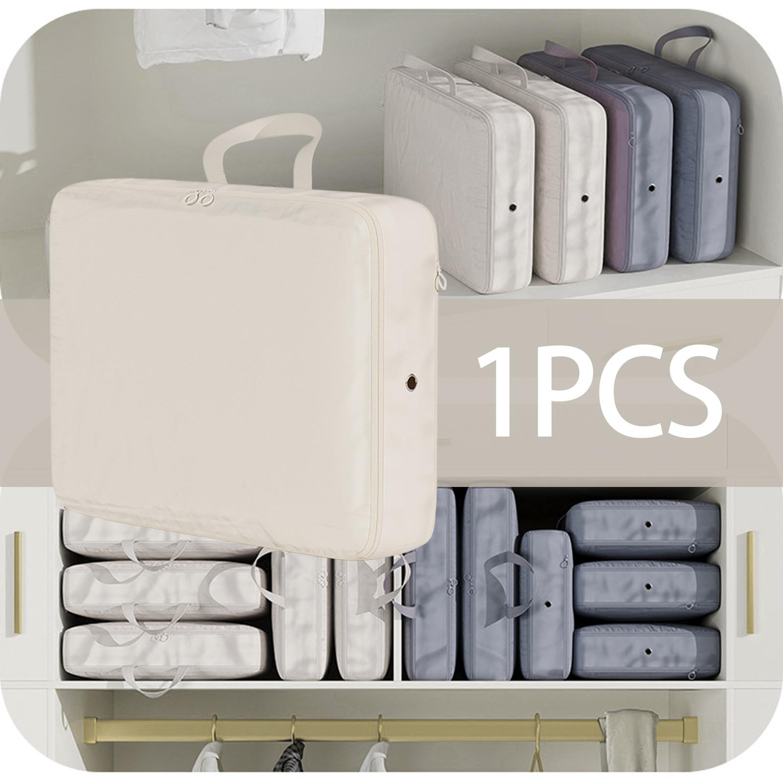 Compression Packing Cube Packing Organizer Smooth Two Way Zipper Collapsible Beige 40x30x12cm