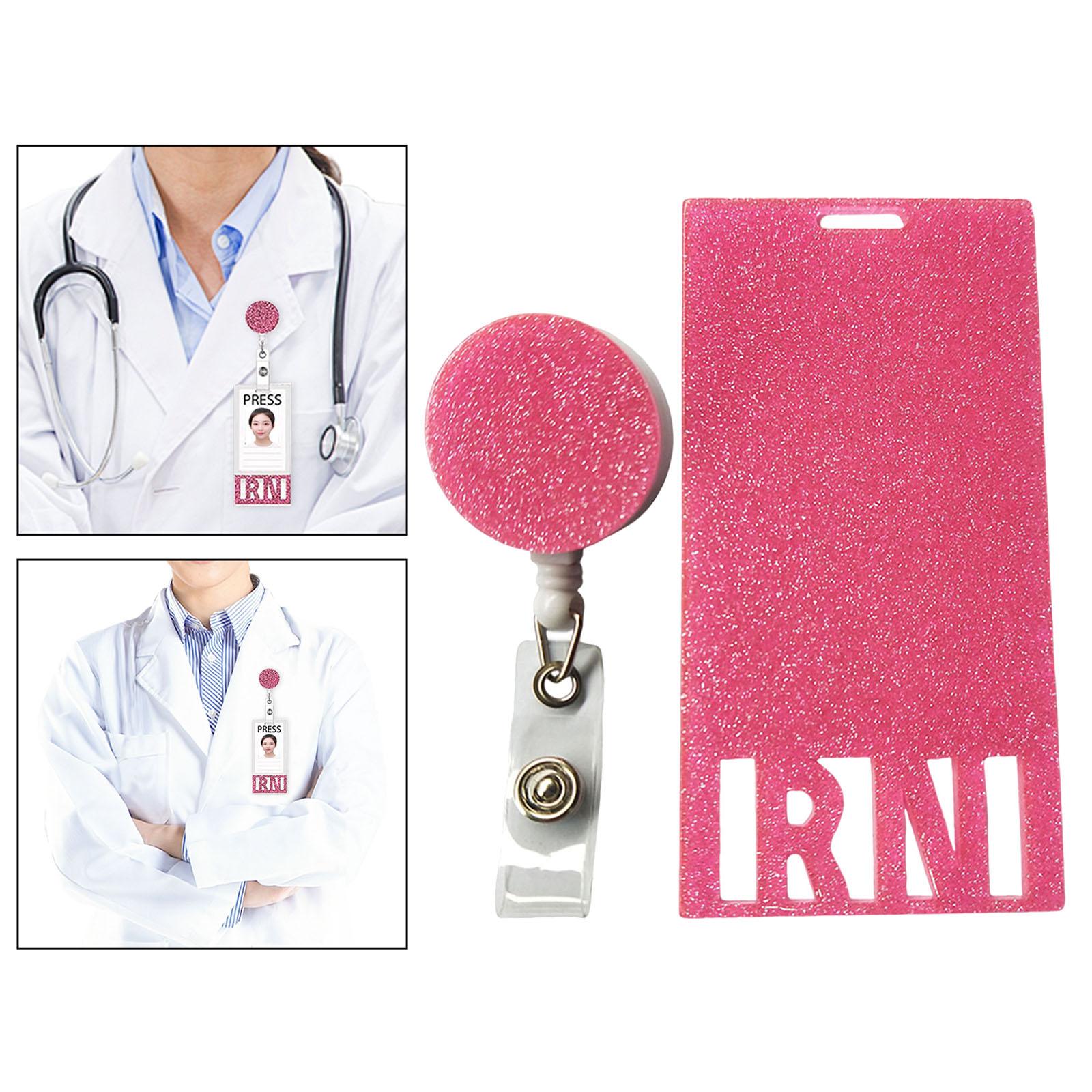 Photocard Holder Badge Holder Reel Retractable Keychain for Home Backpacking pink