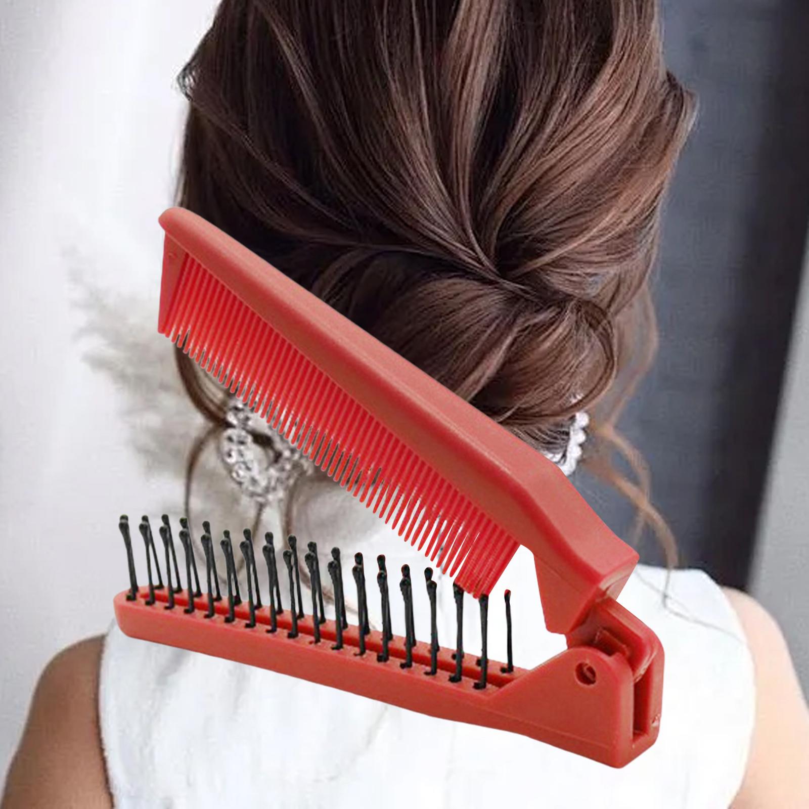 Pocket Hair Comb for Detangling Travel Foldable Brush for Trip Car Women Men vermilion
