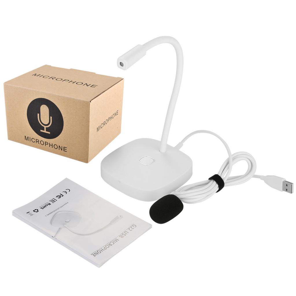 USB Desktop Computer Microphone Plug & Play for Gaming Dictation White